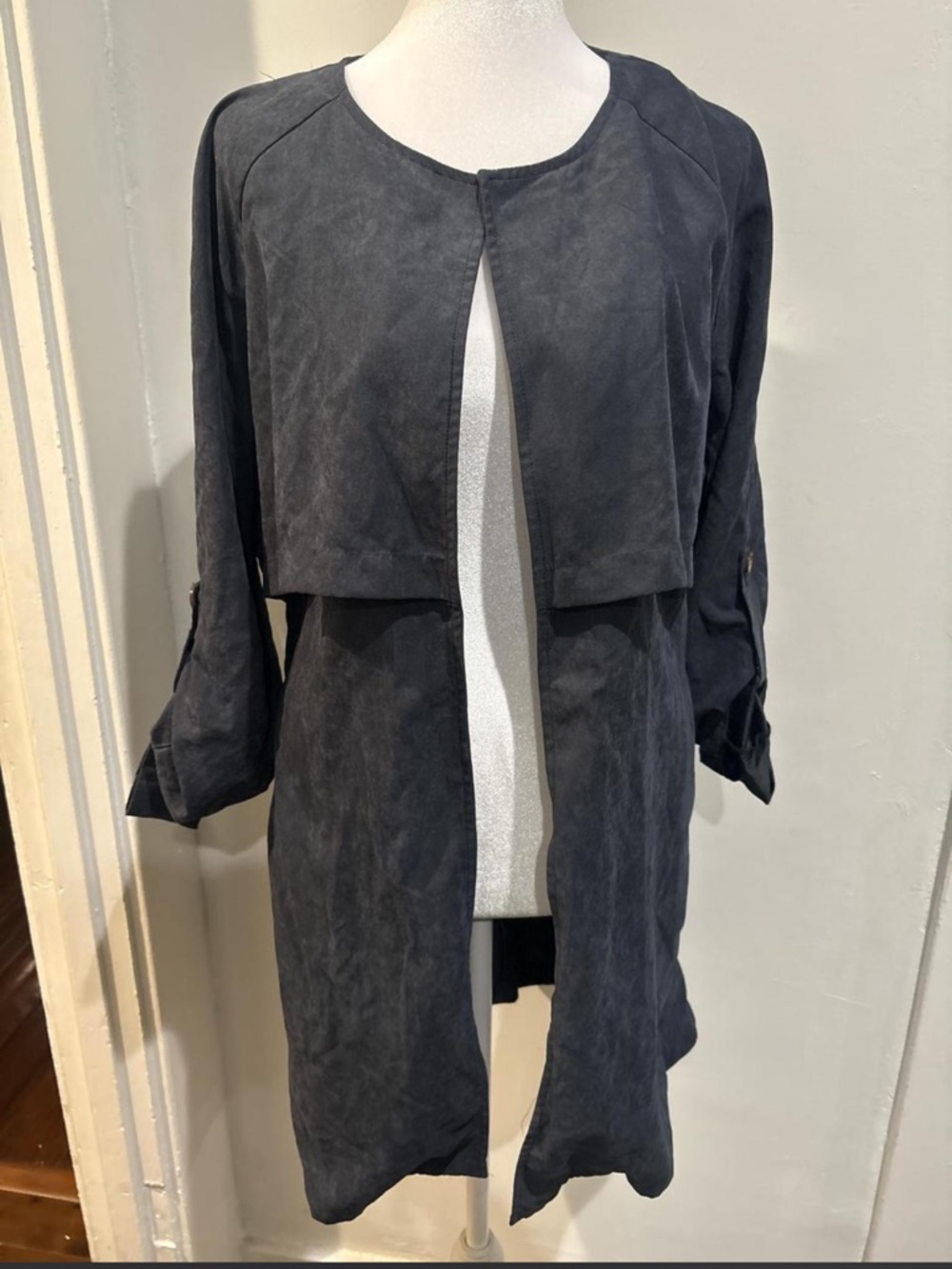 J.O.A. Black Open-Front Trench Coat